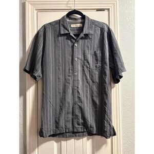 Tommy Bahama Silk Button Up Shirts Mens Shorts Sleeve Camp Collar Striped Medium